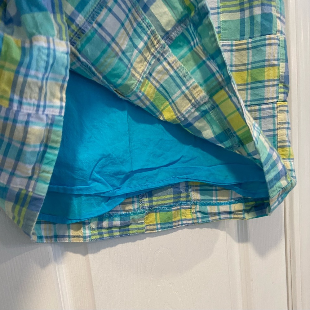 Talbots Size 14 Blue Patchwork Madras Cotton Line… - image 4